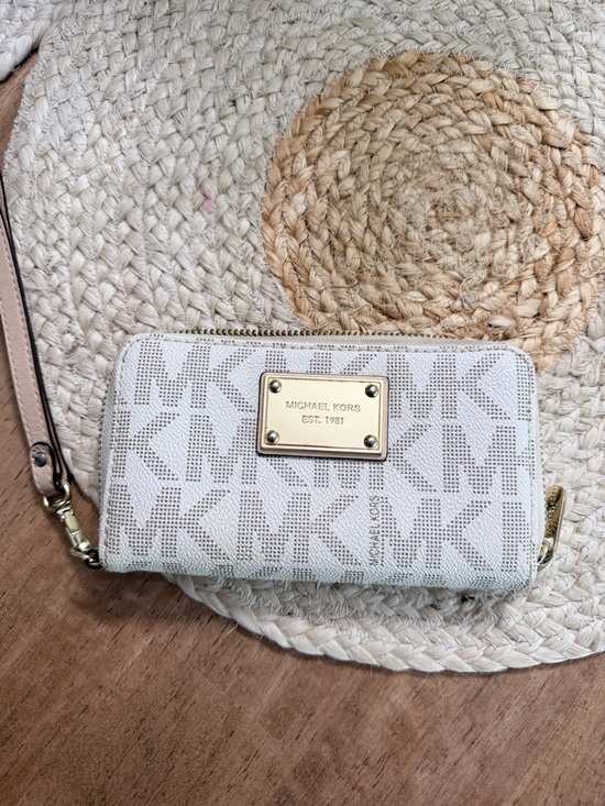 Michael Kors Handbags - Michael Kors Cream and Gold Logo Zip Wristlet